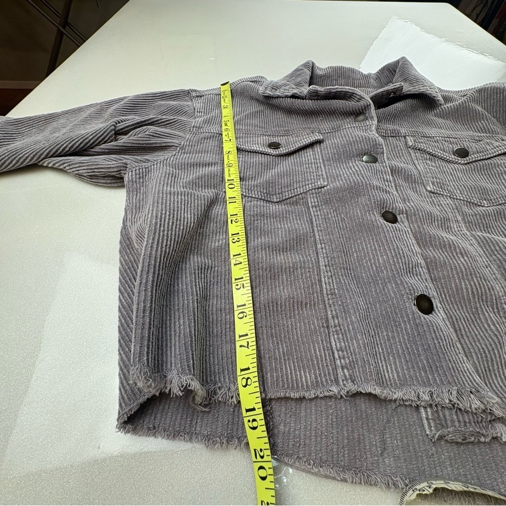 POL Heather Gray Corduroy Jacket Cropped Fringed Hem Oversized 100% Cotton - Picture 13 of 13